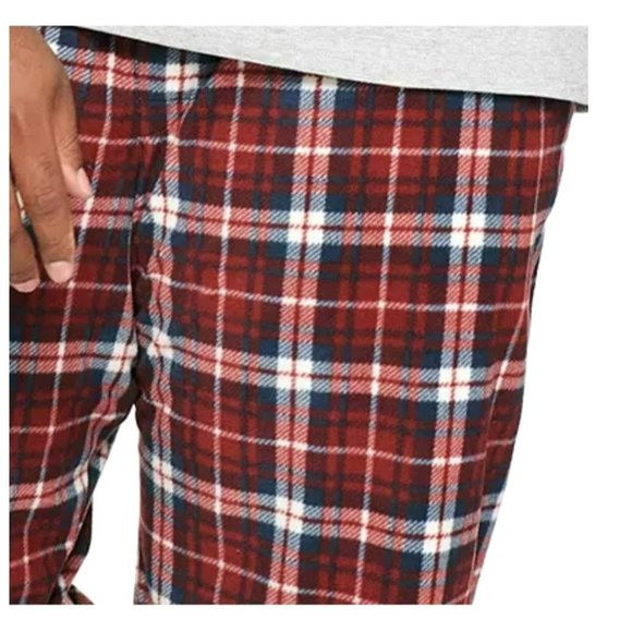Men's Fleece Pants Pajama Lounge Sleep Red Maroon White Plaid Size 1X JJ2101 - Picture 2 of 3